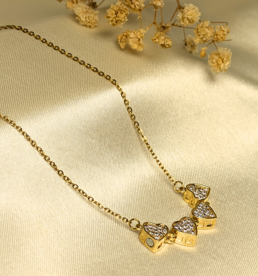 4-Pcs Diamond-Studded Heart Necklace