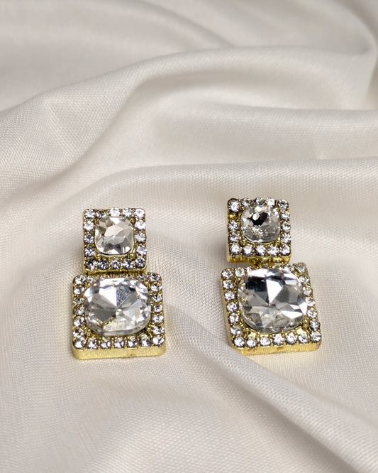 Diamond-Studded Square Earrings